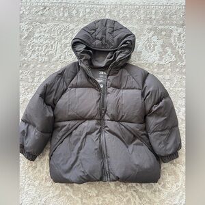 Zara Charcoal Hooded Puffer Coat